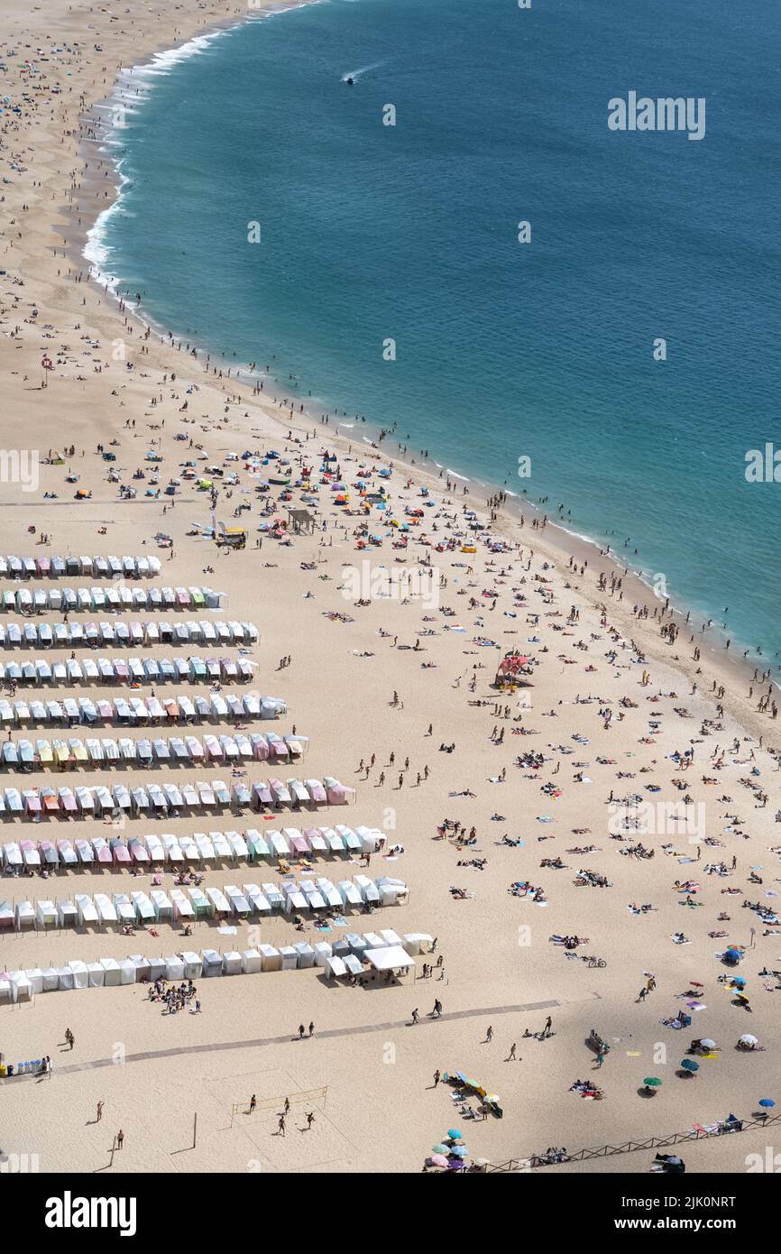 Nazare, beach resort in Portugal, during summer, aerial view Stock