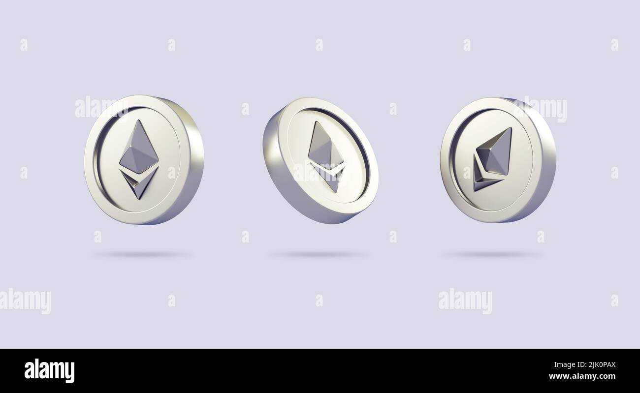 Ethereum Animation Various ethereum ETH silver coins isolated on neutral background in 3D ...