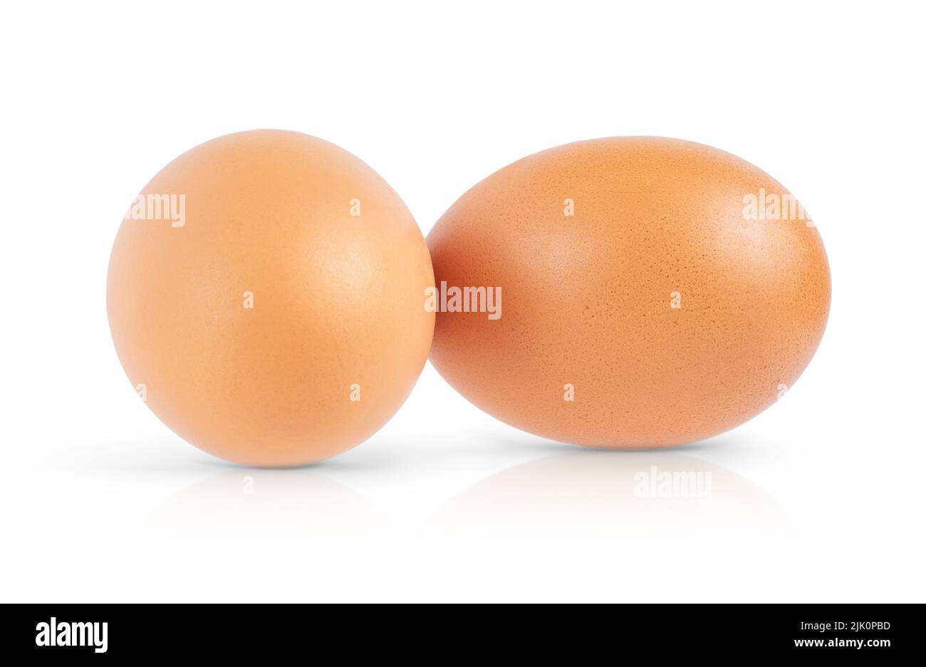 Two brown eggs isolated on white background. Close up Stock Photo