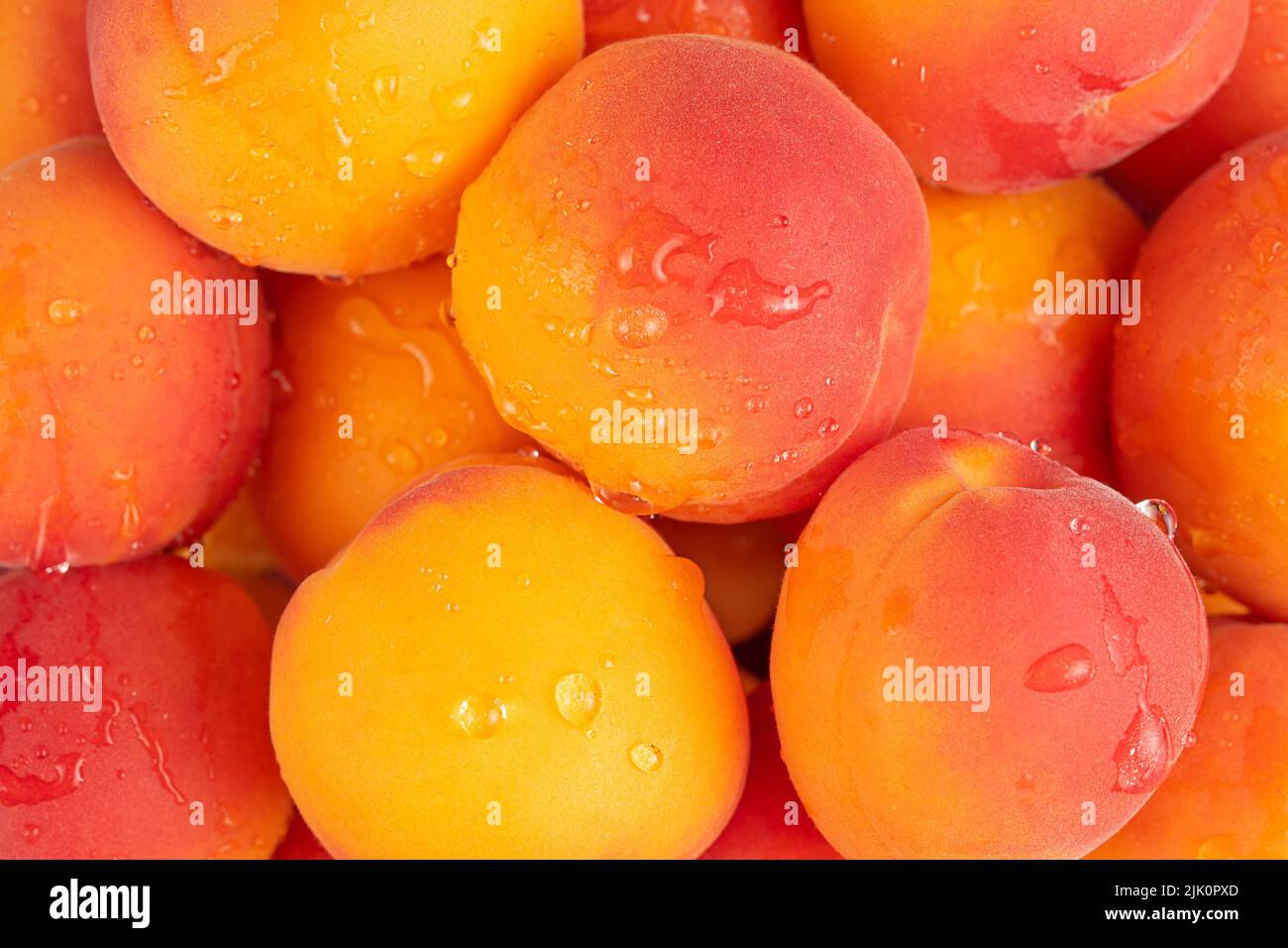 Fresh apricot fruits background. Top view Stock Photo
