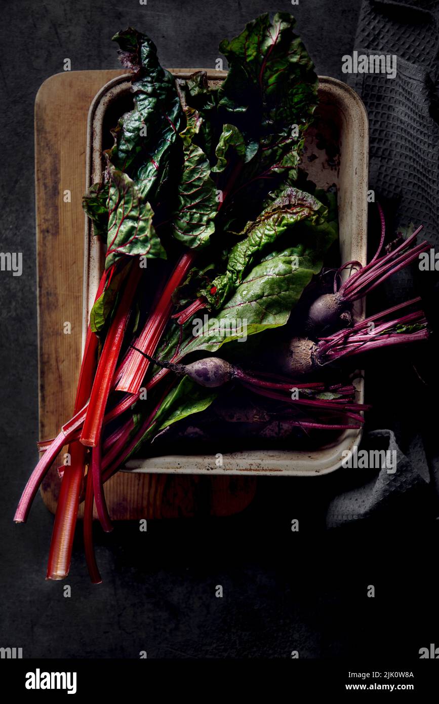 Still life with fresh chard and beetroot Stock Photo