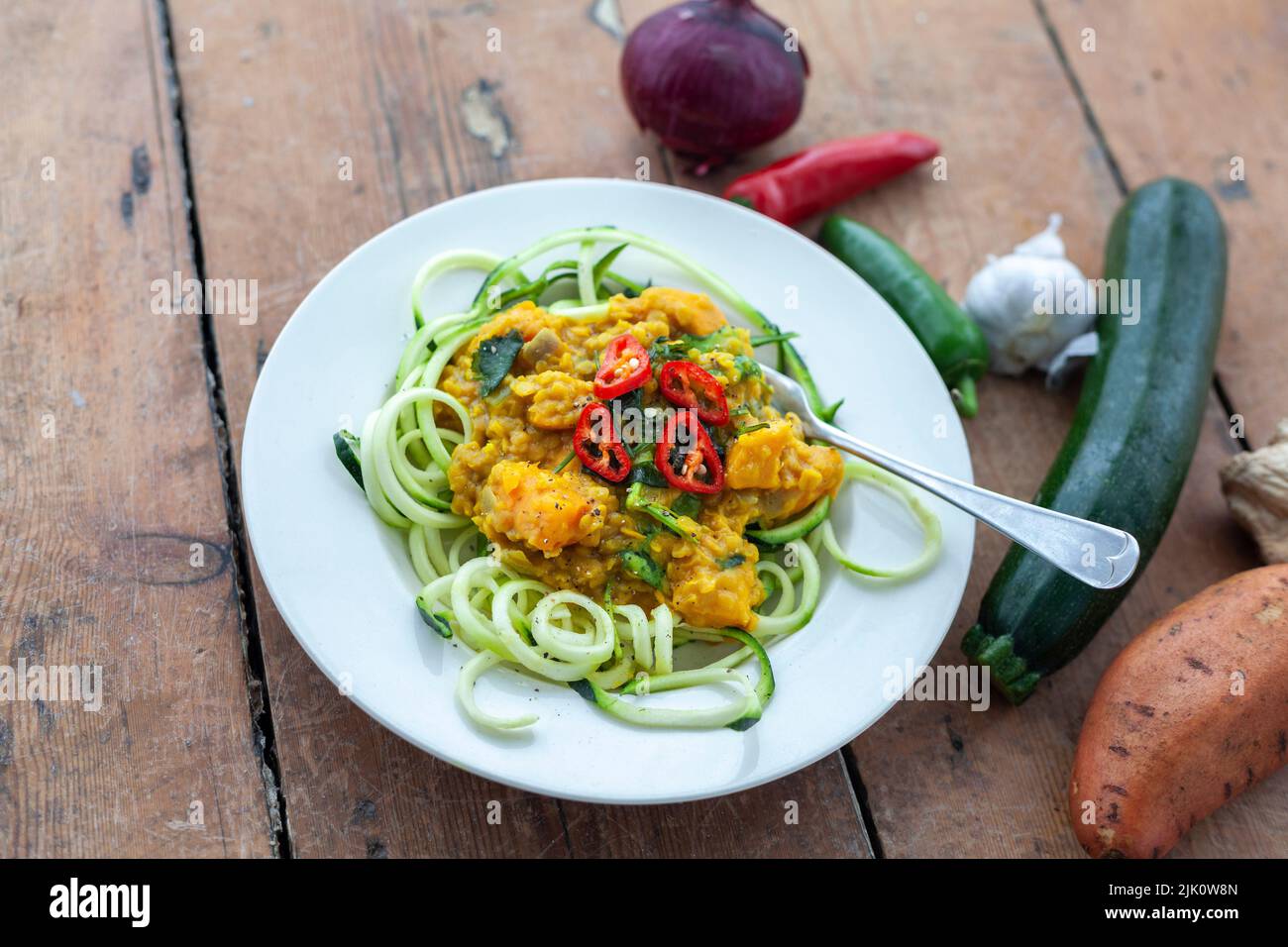 Sweet potato curry on zoodles Stock Photo