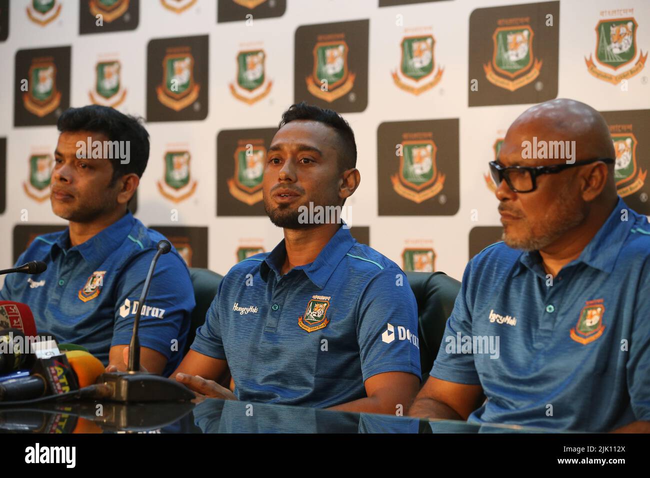 Bangladesh A team captain Mohammad Mithun, along selector Abdur Razzak ...
