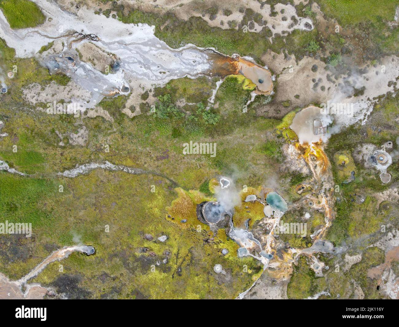 Drone view at the geothermal field of Geysir on Iceland Stock Photo Alamy