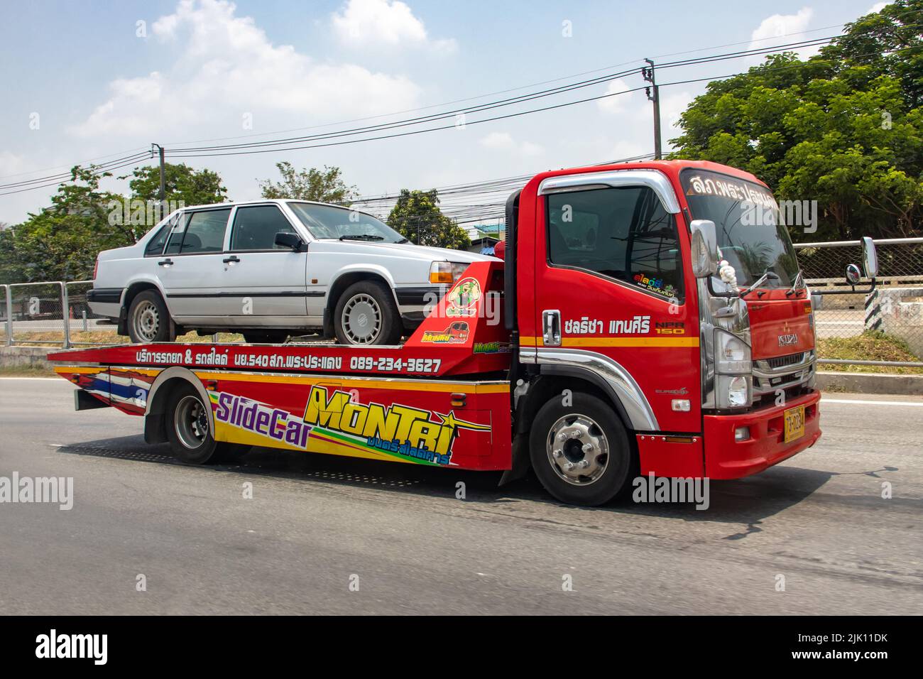 BANGKOK, THAILAND, APR 16 2022, Transporting the car on the highway Stock Photo