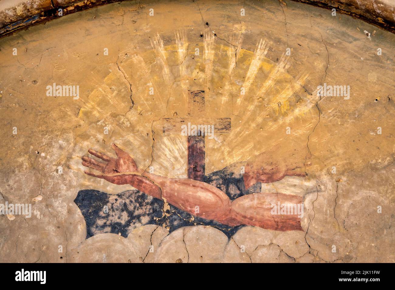Lunette on the portal of the Church of San Francesco d'Assisi, Loreto Aprutino, Italy Stock Photo