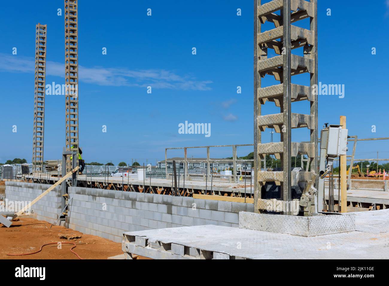 This scaffolding was constructed to mount walls of concrete blocks on