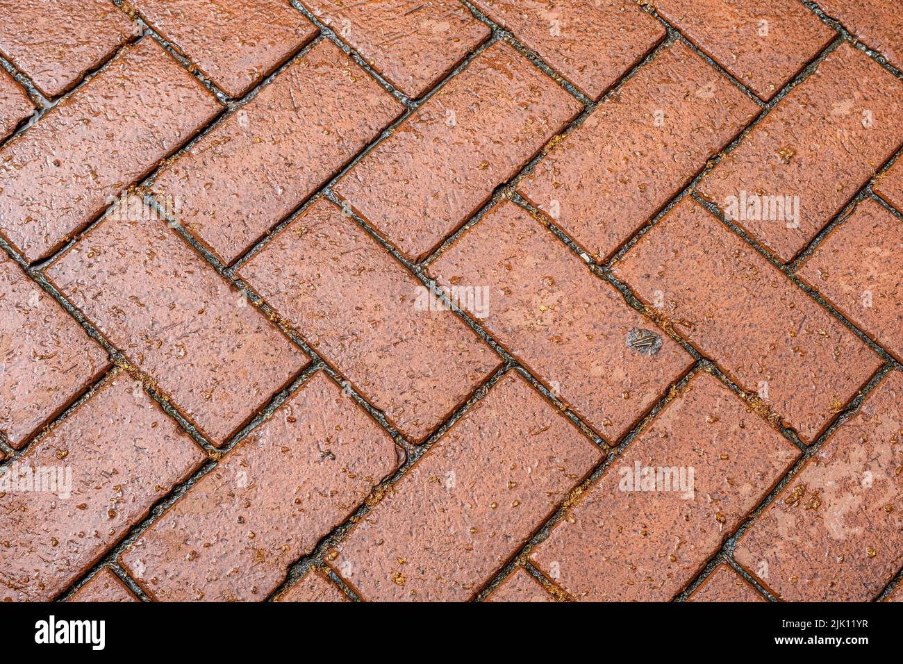 Abstract background from paving red tiles, bricks. Top view of the