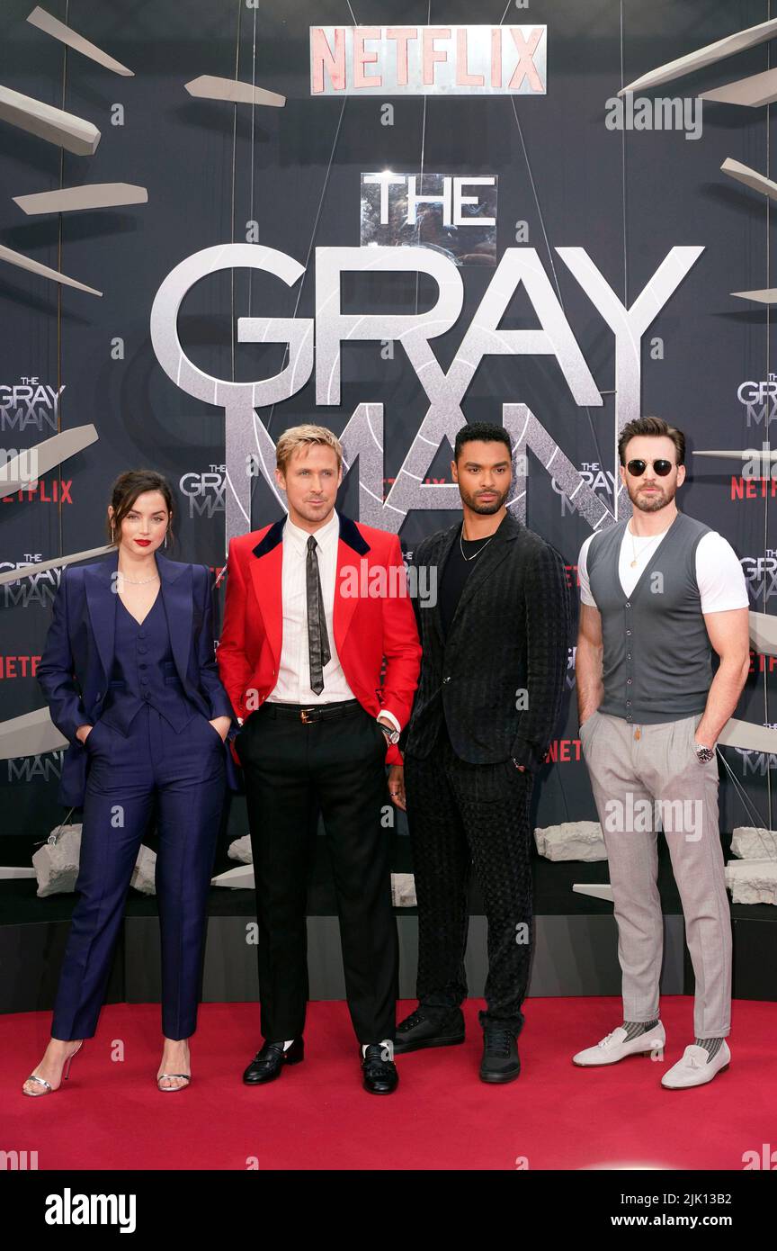 Ana De Armas, Ryan Gosling, Rege-Jean Page and Chris Evans attend the 'The Gray Man' Netflix Special Screening at Zoo Palast on July 18, 2022 in Berlin, Germany. Stock Photo