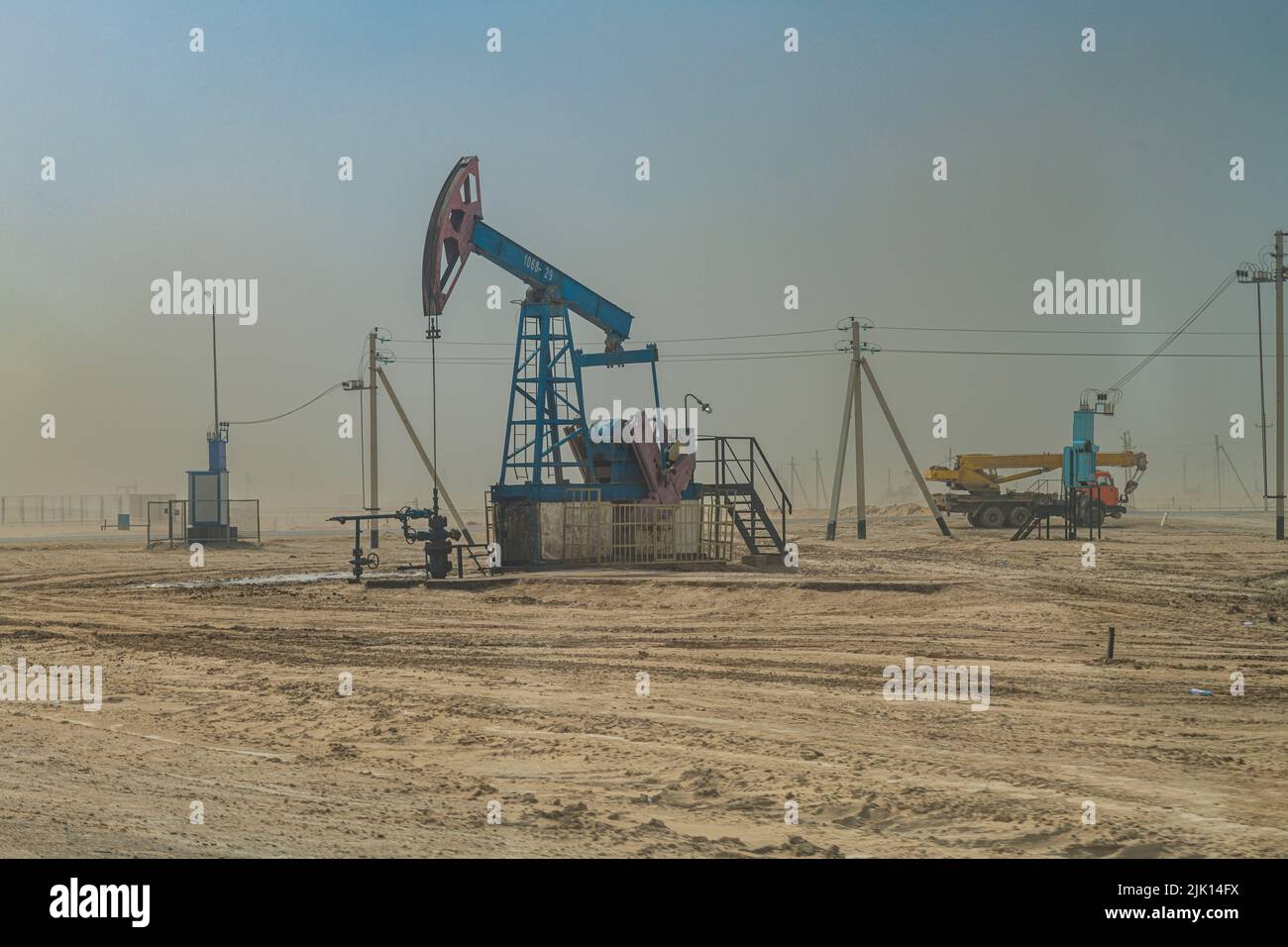 Oil rigs, Novy Uzen, Mangystau, Kazakhstan, Central Asia, Asia Stock Photo