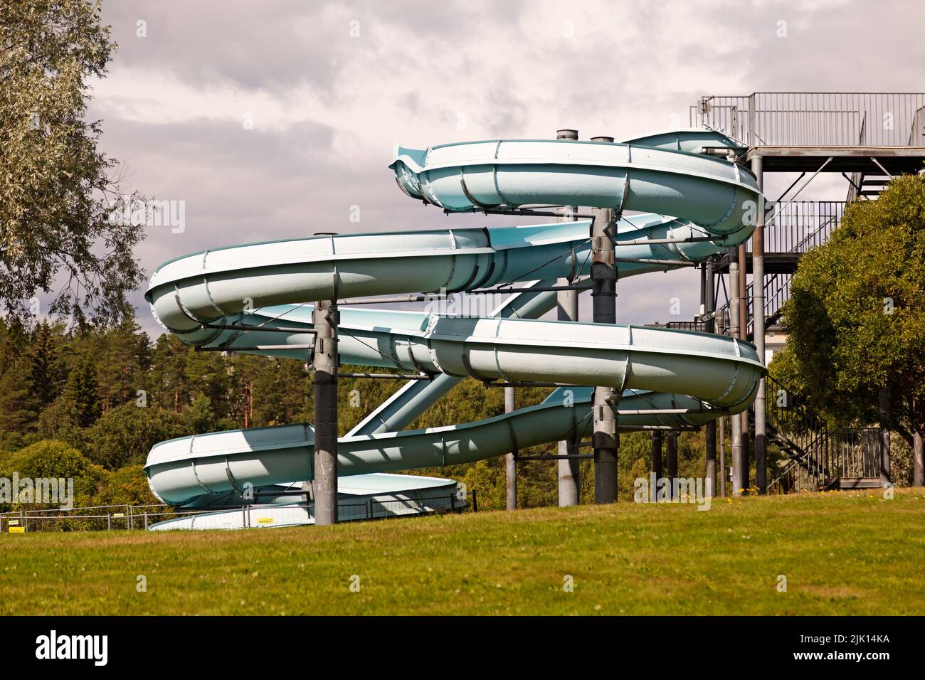 Umea, Norrland Sweden - July 18, 2022: a turquoise water slide at Nydala Stock Photo