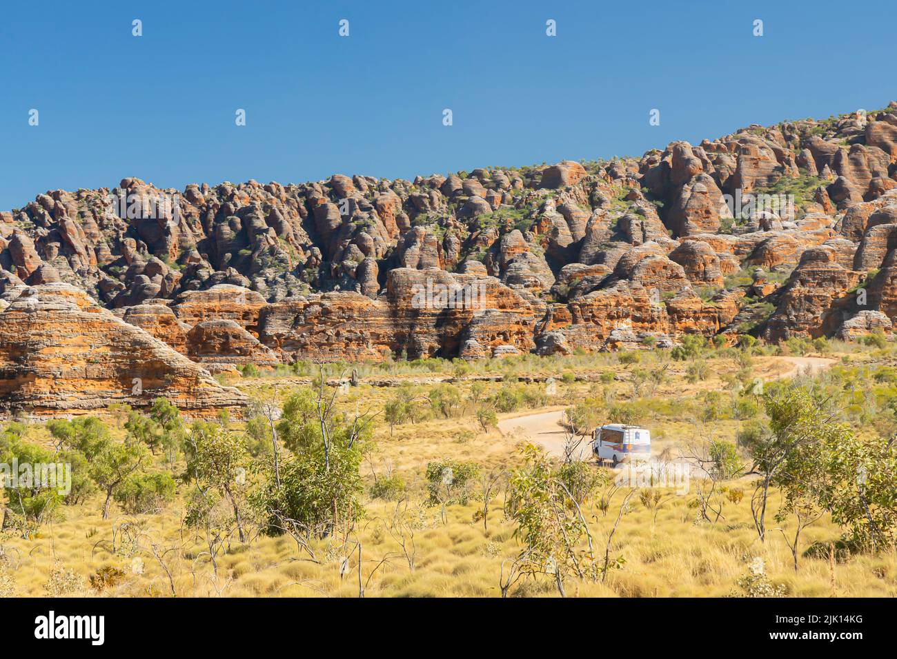 Bungle Bungles with a bus in Kimberley, Western Australia Stock Photo