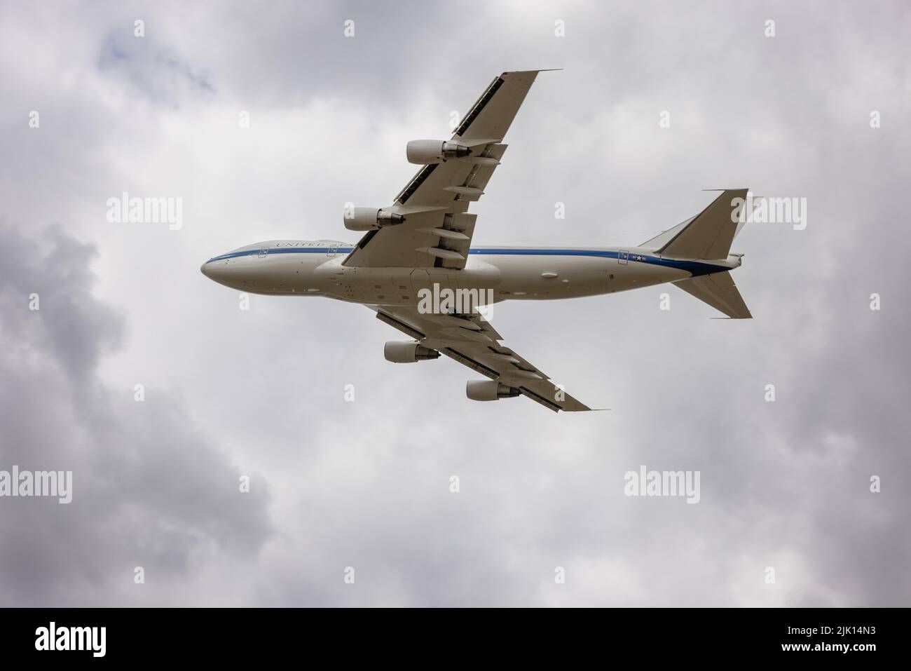 U.S Air Force Boeing E-4B Advanced Airborne Command Post 'Nightwatch' aircraft, performing a flypast at the Royal International Air Tattoo 2022 Stock Photo