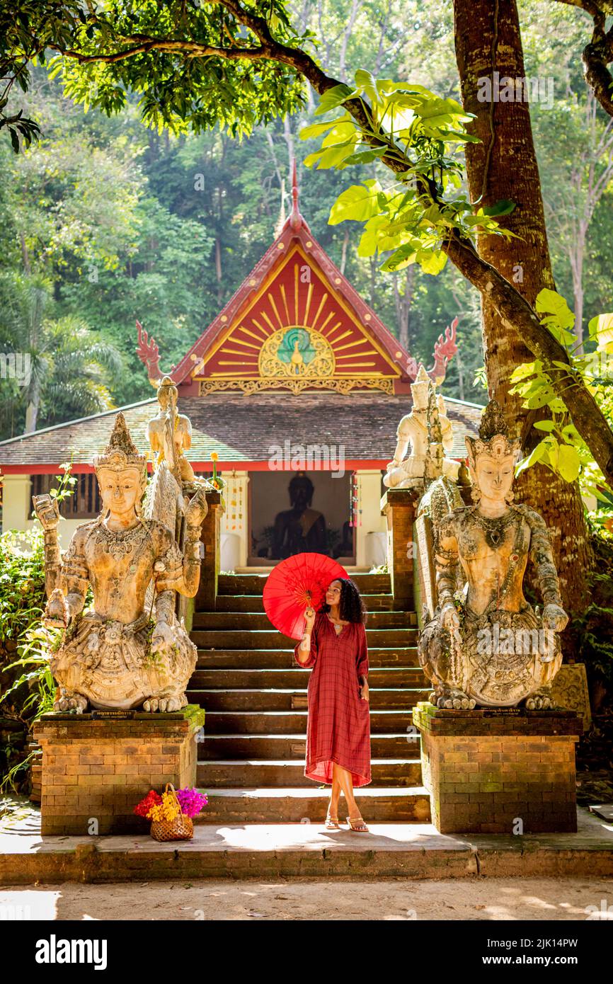 Woman at Wat Pha Lat, Chiang Mai, Thailand, Southeast Asia, Asia Stock Photo