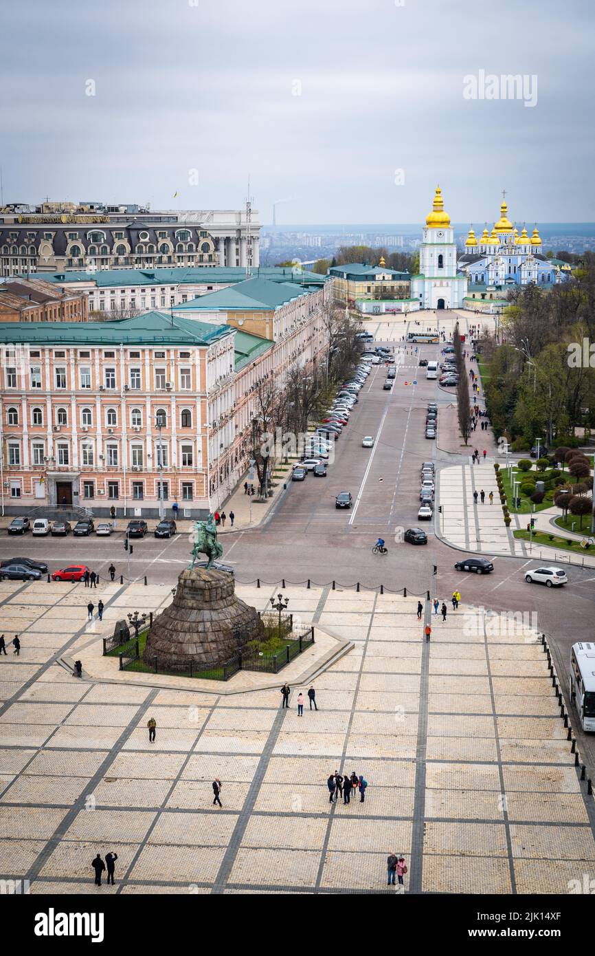 Sophia Square looking towards St. Michael's Monastery, Kyiv (Kiev), Ukraine, Europe Stock Photo