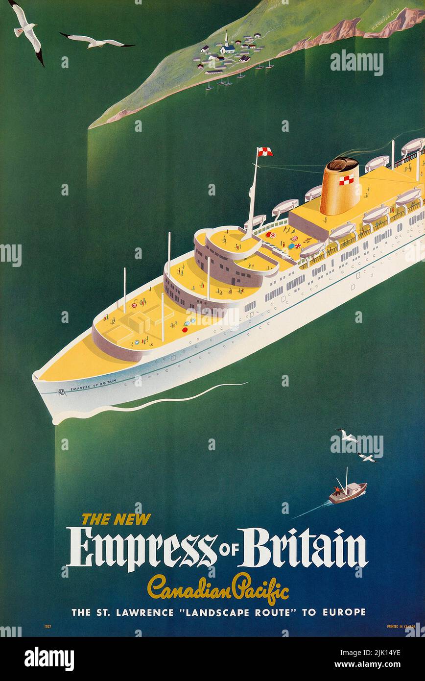 Vintage Travel Poster for - THE NEW EMPRESS OF BRITAIN / CANADIAN PACIFIC. Circa 1956. Stock Photo