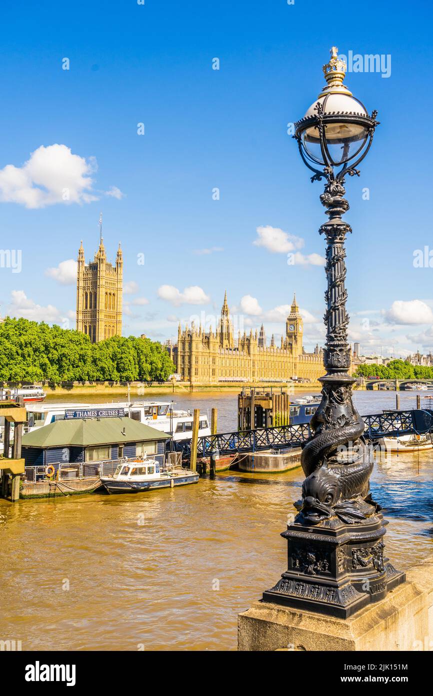 Houses of Parliament and Big Ben, Westminster, from across the River Thames, London, England, United Kingdom, Europe Stock Photo