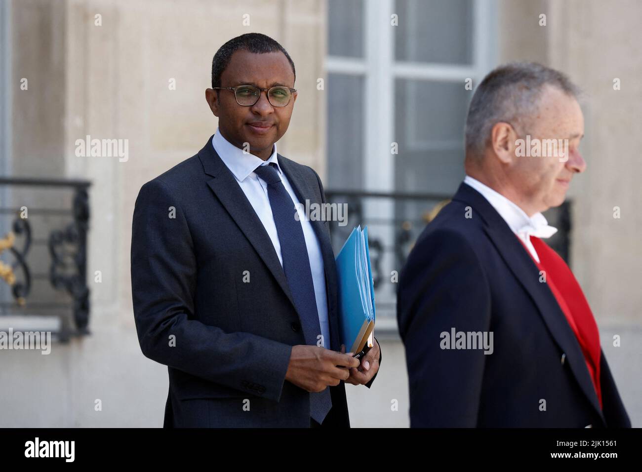 French Education and Youth Minister Pap Ndiaye leaves the Elysee Palace after the weekly cabinet meeting in Paris, France, July 29, 2022. REUTERS/Benoit Tessier Stock Photo
