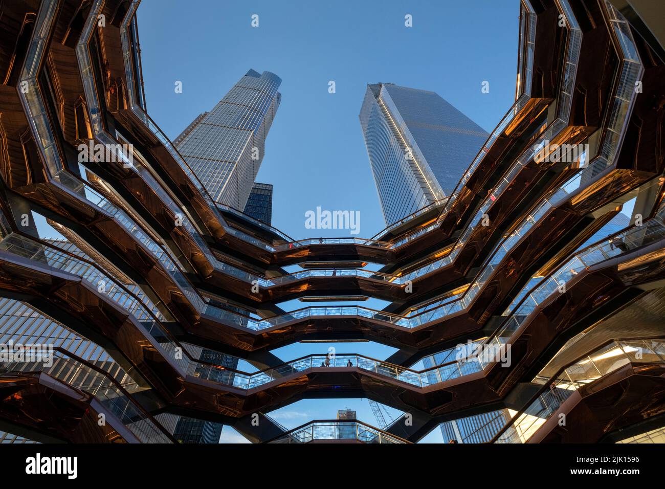 Looking up from inside The Vessel, Hudson Yards, Manhattan, New York City, New York, United States of America, North America Stock Photo