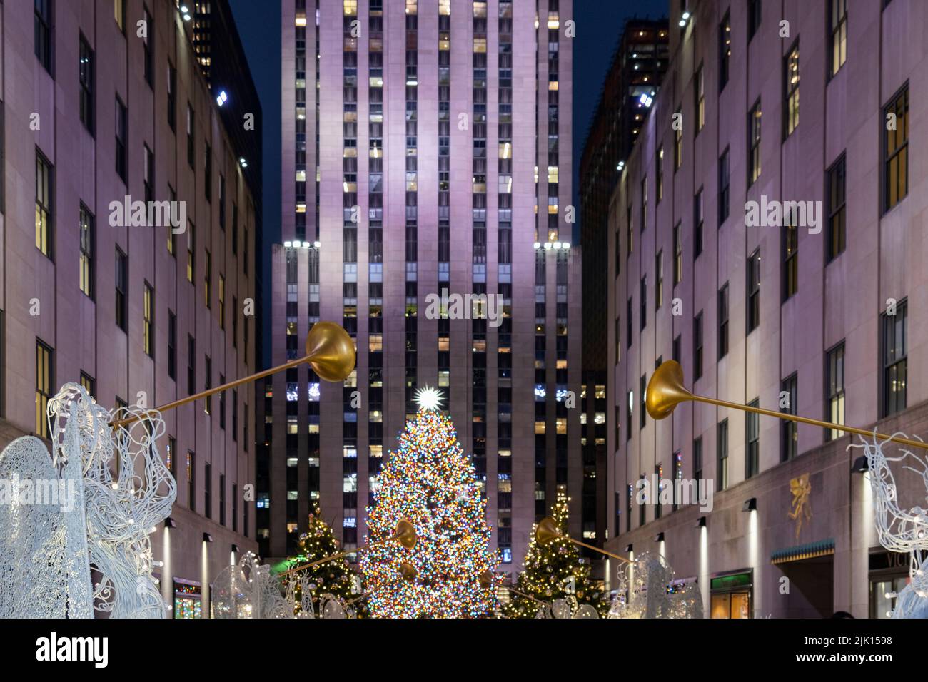 The Rockefeller Center Christmas Tree and Rockefeller Center at night