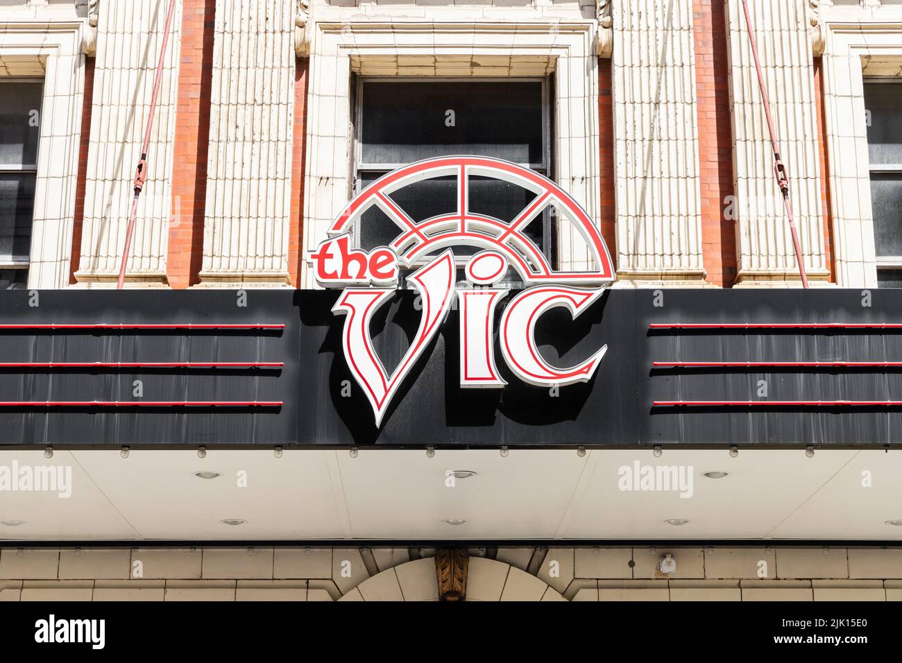 The Vic is a venue in the Lake View neighborhood of Chicago with a capacity of 1,400 people featuring music and movie events. Stock Photo