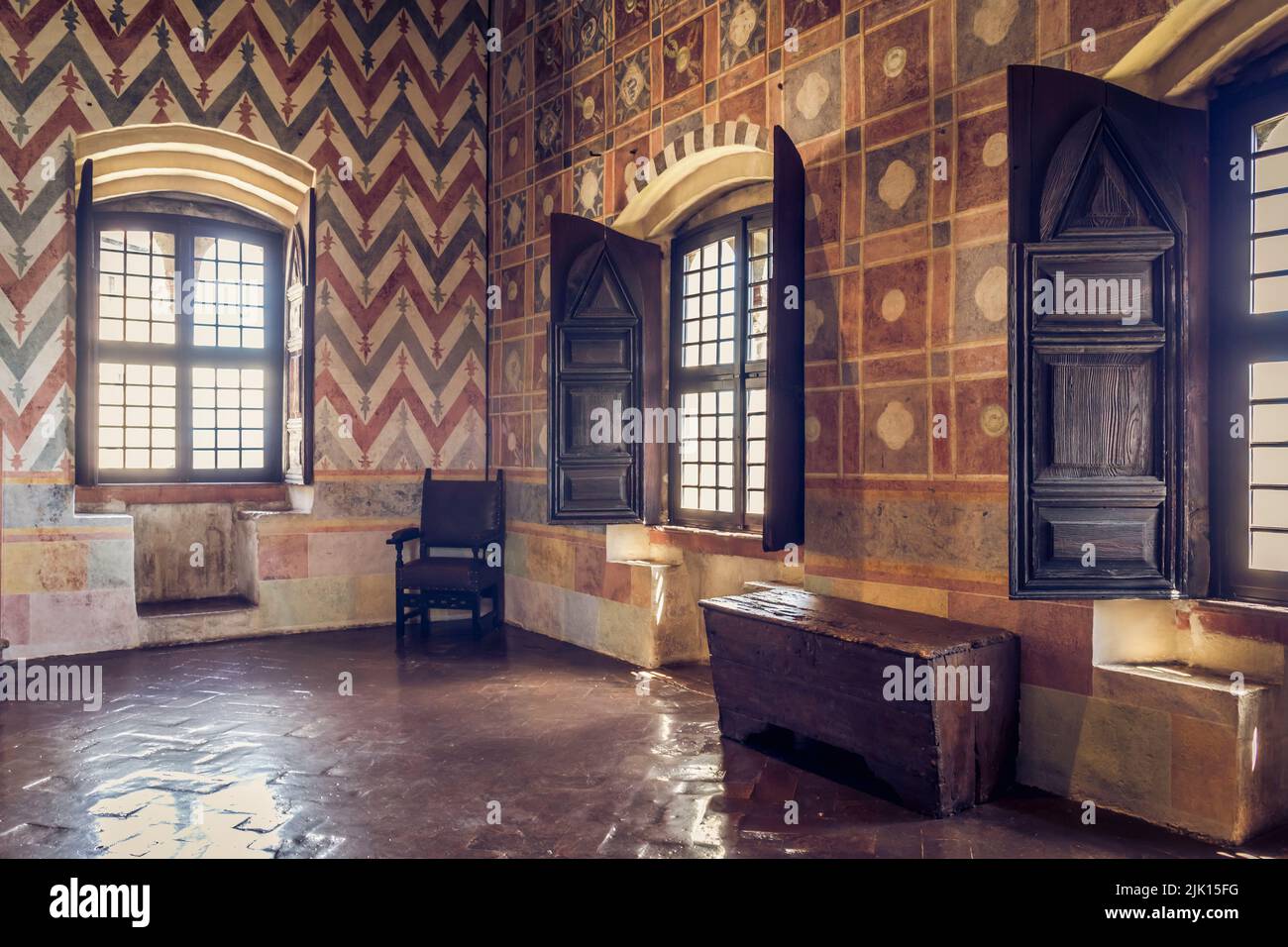 Hall of Fasti, Rocca di Angera, Angera, Lake Maggiore, Varese province, Lombardy, Italy, Europe Stock Photo