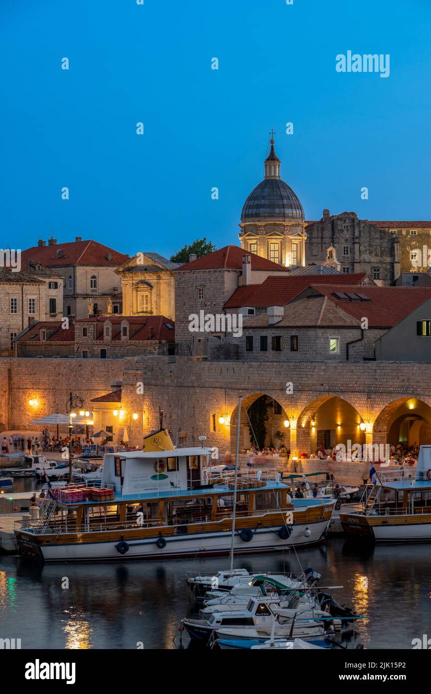 Old Town and harbour at night, UNESCO World Heritage Site, Dubrovnik, Croatia, Europe Stock Photo