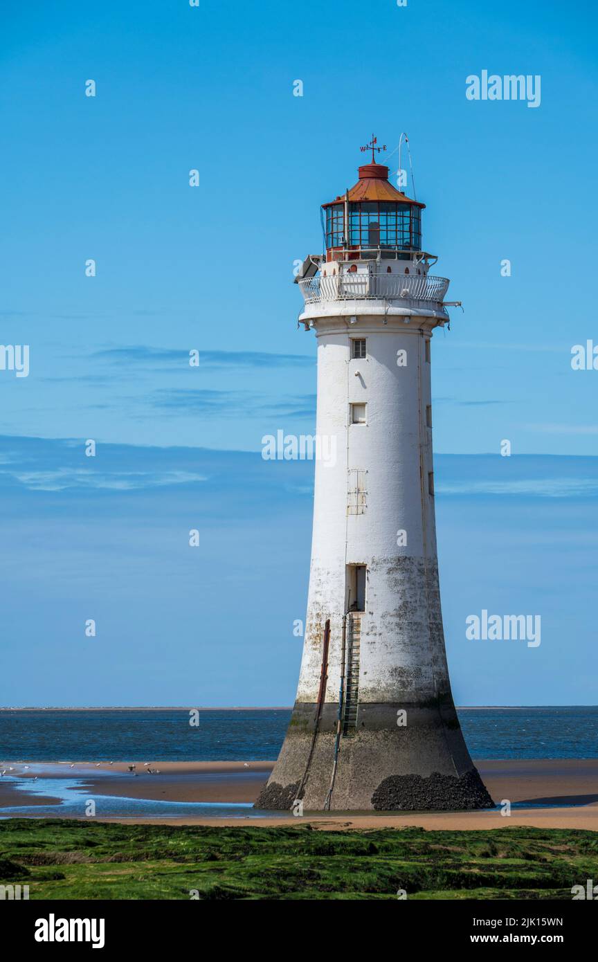 Perch Rock Lighthouse located at the entrance to the River Mersey, New Brighton, Wirral, Cheshire, England, United Kingdom, Europe Stock Photo