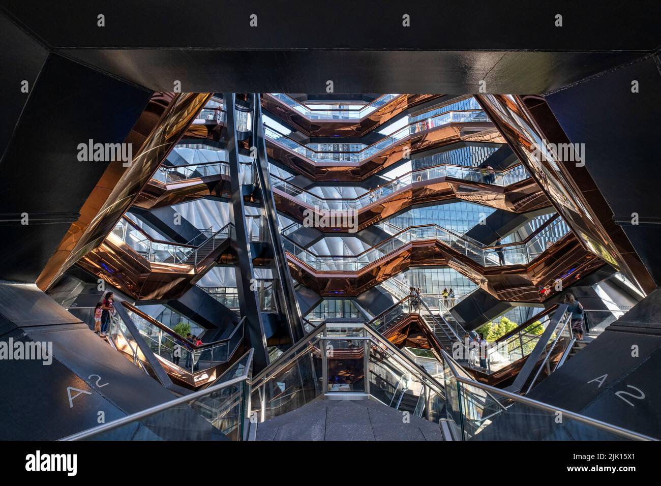 View from inside The Vessel, Hudson Yards, Manhattan, New York City, New York, United States of America, North America Stock Photo