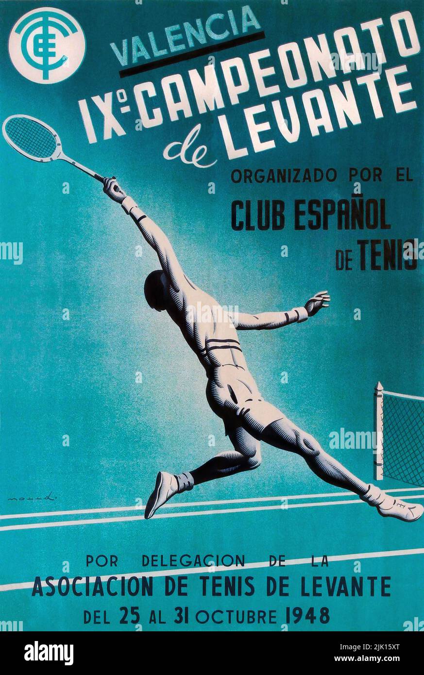 Vintage Sport Poster Valencia Campeonato De Levante Tennis Club Spain 1948 Stock Photo
