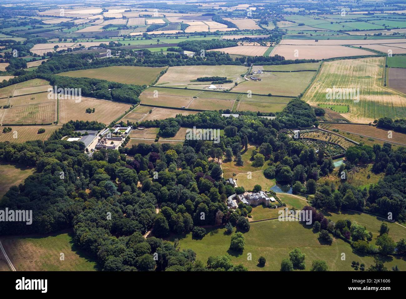 An aerial view of the grounds of Daylesford House, Gloucestershire, the location of a first wedding anniversary party being thrown by Prime Minister Boris Johnson and his wife Carrie for friends and family. Picture date: Friday July 29, 2022. Stock Photo