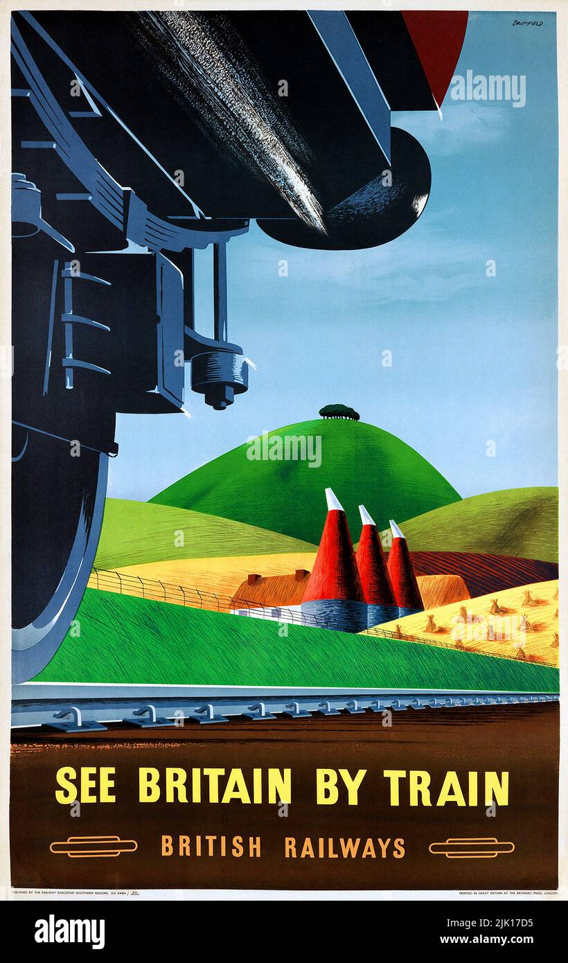 Vintage 1950s British Rail 'See Britain By Train' Railway Poster, by KENNETH BROMFIELD Stock Photo