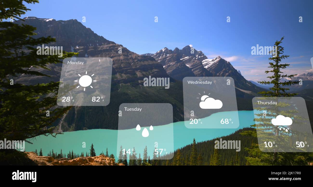 Image of weather forecast over mountain landscape Stock Photo Alamy