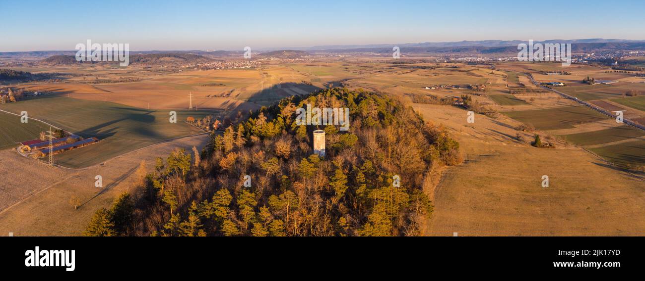 Aerial top view of a castle ruin in the forest Stock Photo