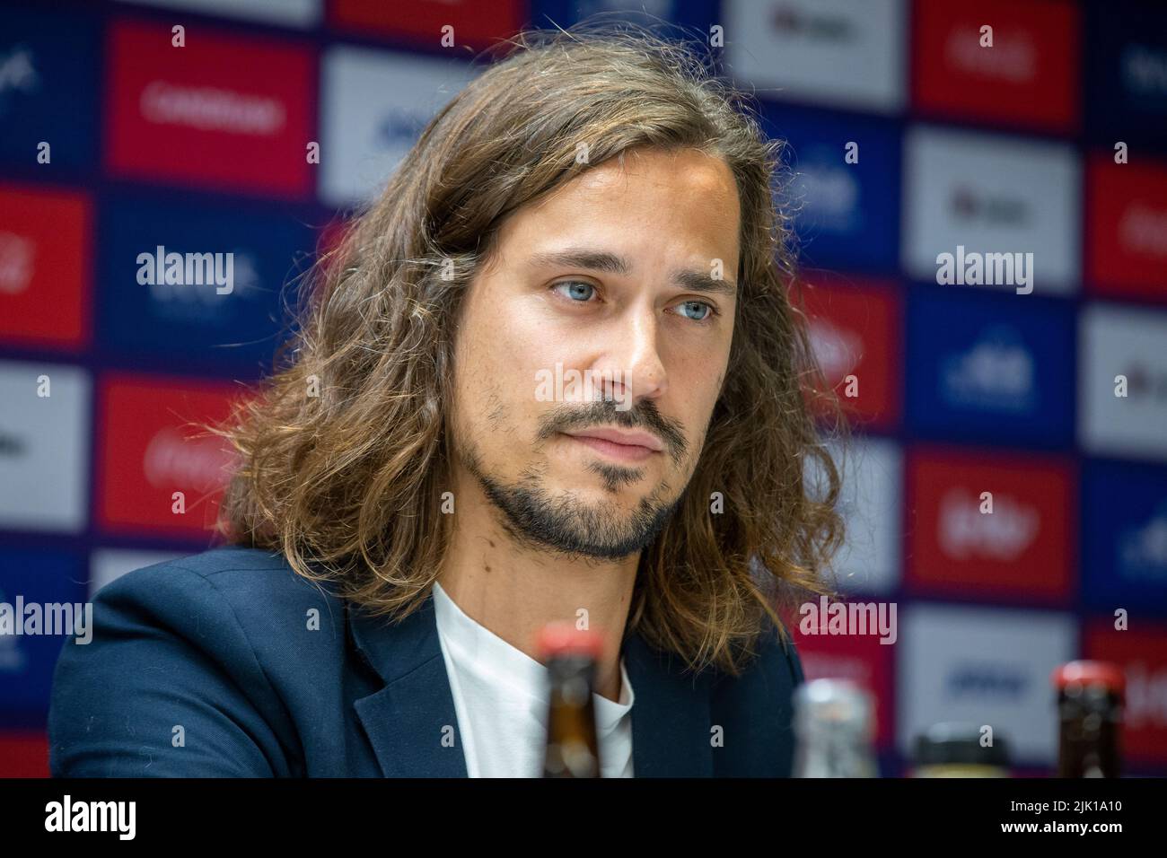 Brussels, Belgium. 29th July, 2022. Anderlecht's spokesman Mathias Declercq pictured during the weekly press conference of Belgian soccer team RSC Anderlecht, Friday 29 July 2022 in Brussels, to discuss the next game in the national competition. BELGA PHOTO NICOLAS MAETERLINCK Credit: Belga News Agency/Alamy Live News Stock Photo