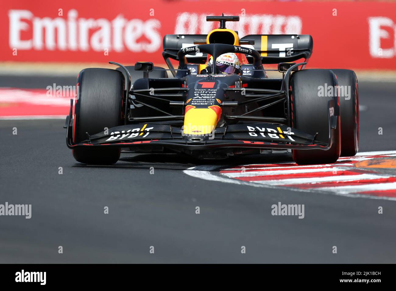 Max Verstappen of Red Bull Racing on track during free practice 1 ahead of the F1 Grand Prix of Hungary Stock Photo