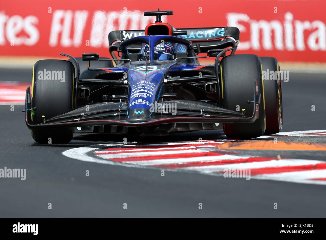 Alexander Albon of Williams  on track during free practice 1 ahead of the F1 Grand Prix of Hungary. Stock Photo