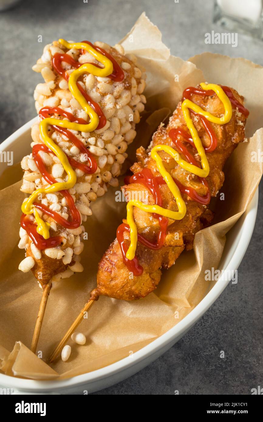 Homemade Fried Korean Corn Dog with Potatoes and Rice Toppings Stock Photo Alamy
