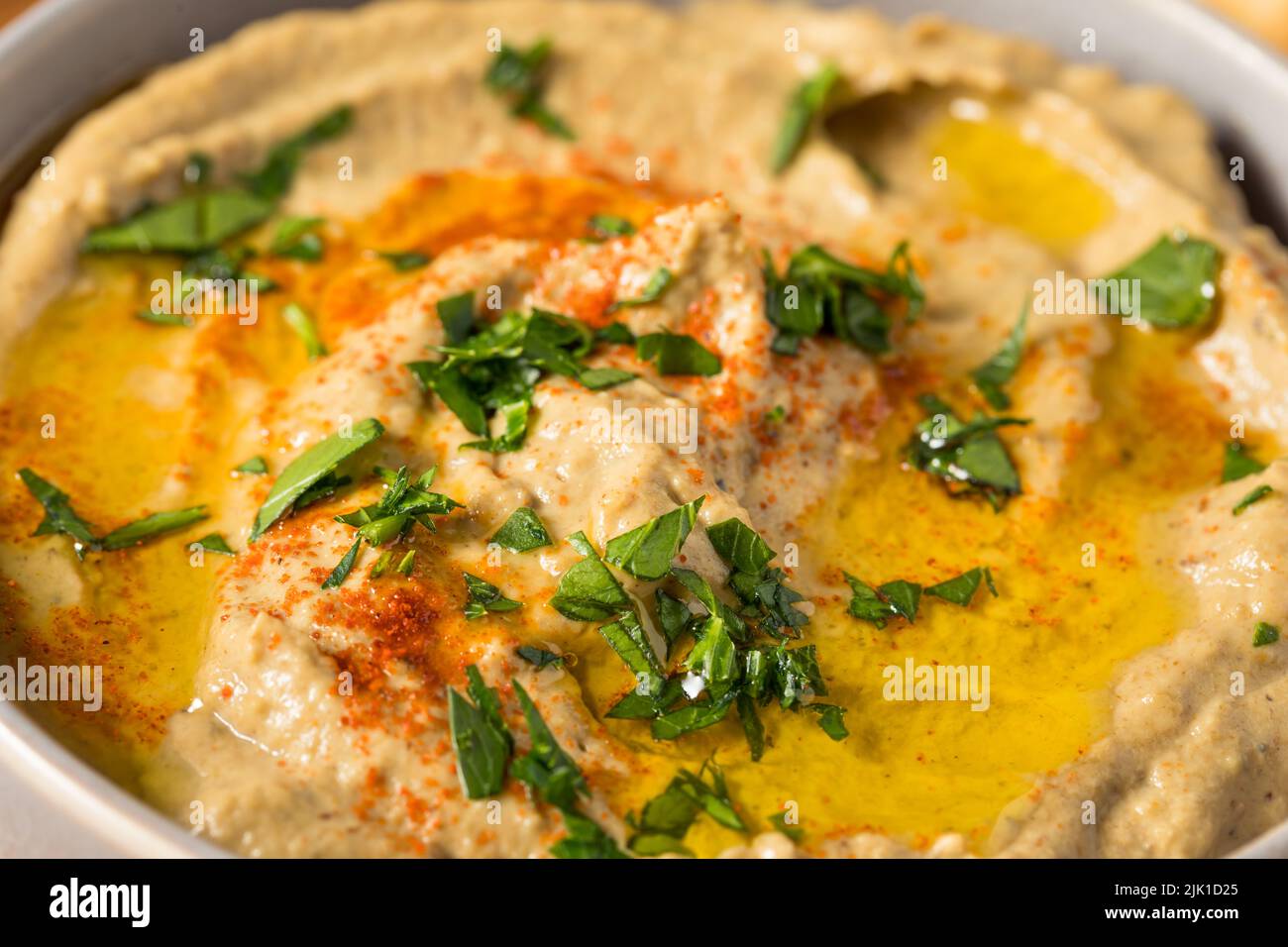 Homemade Eggplant Babaganoush Dip with Olive Oil and Pita Bread Stock