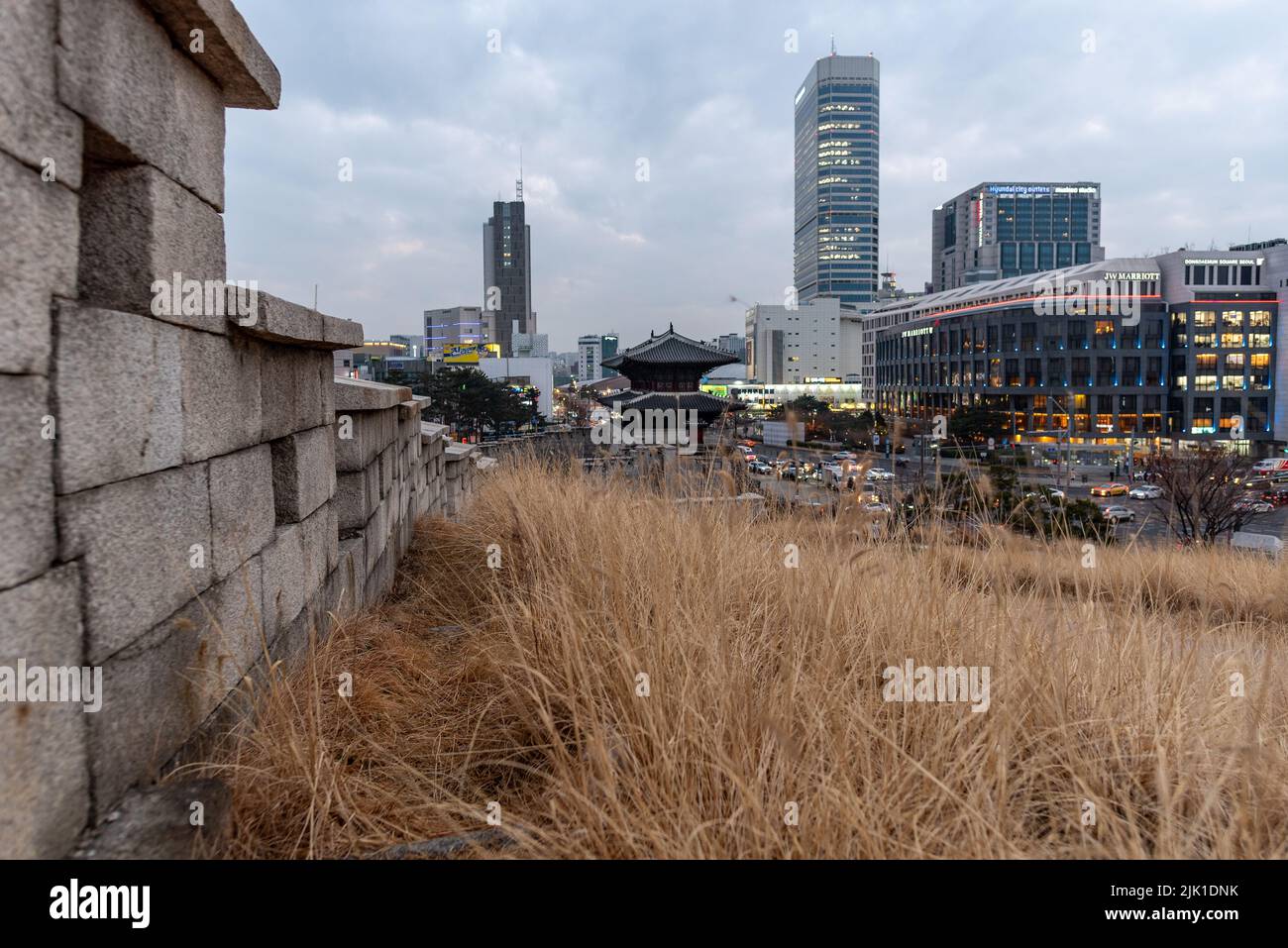 Seoul City Wall fortress protecting capital of South Korea on 14 February 2022 Stock Photo