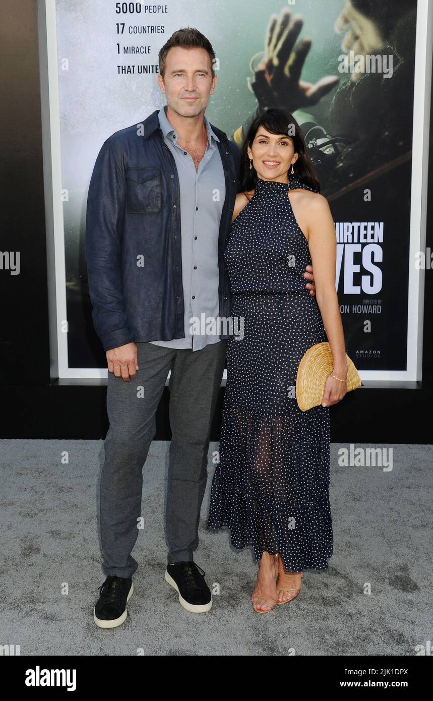 LOS ANGELES, CA - JULY 28: (L-R) Fernando Gil and Lela Loren attend the premiere of Prime Video's 'Thirteen Lives' at Westwood Village Theater on July Stock Photo