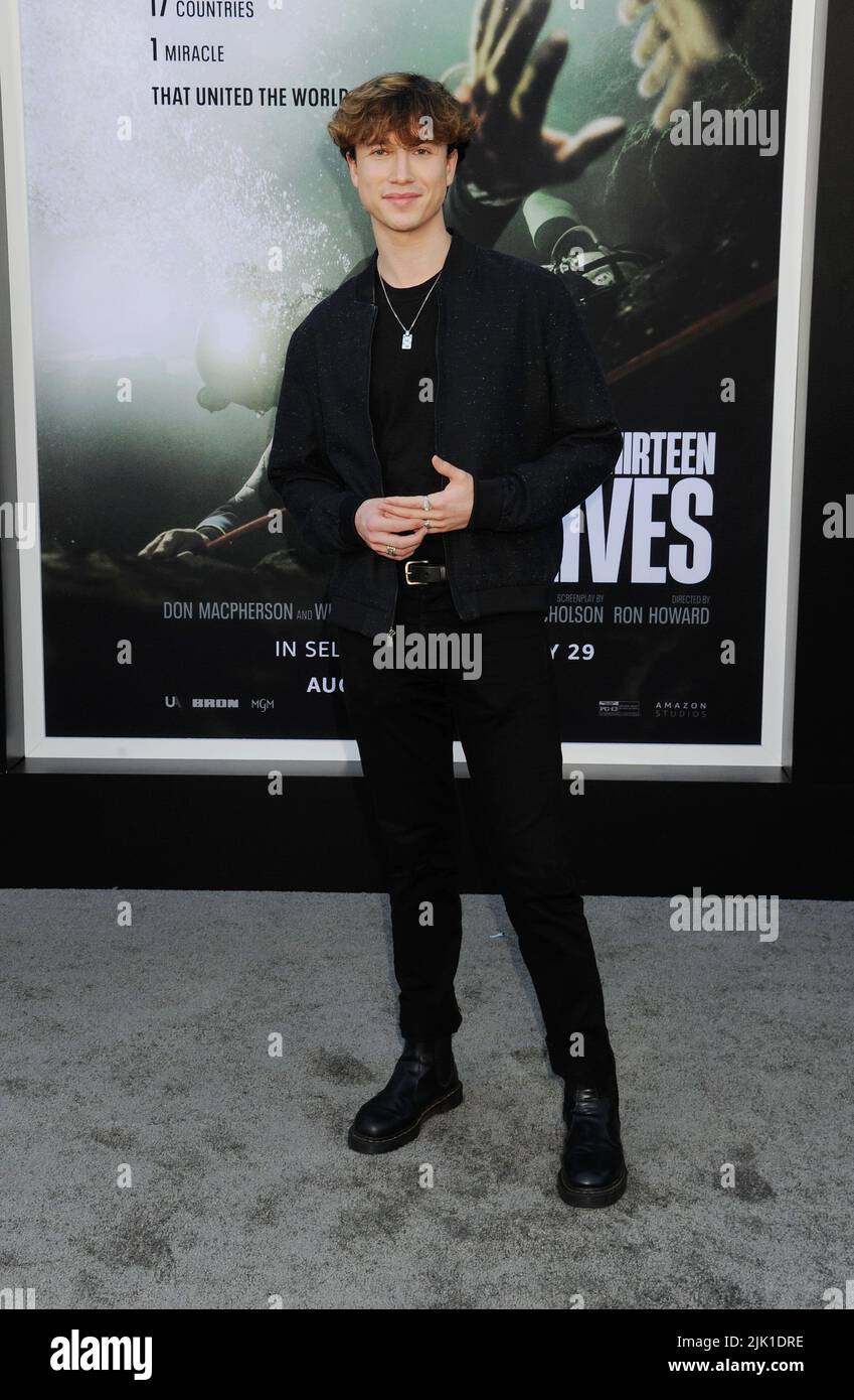 LOS ANGELES, CA - JULY 28: Josh Sadowski attends the premiere of Prime Video's 'Thirteen Lives' at Westwood Village Theater on July 28, 2022 in Los An Stock Photo