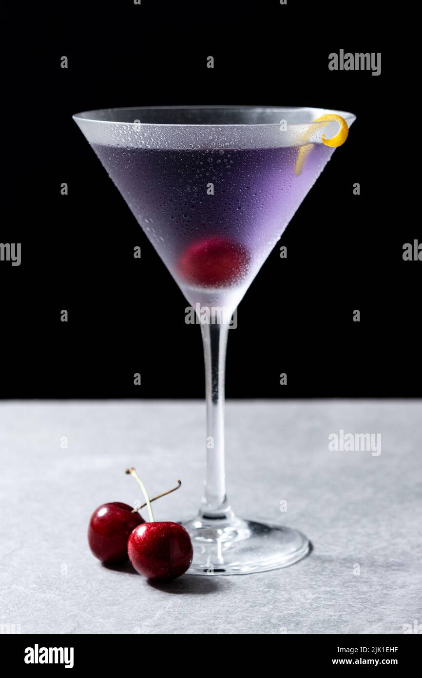 Classic aviation cocktail on gray background Stock Photo