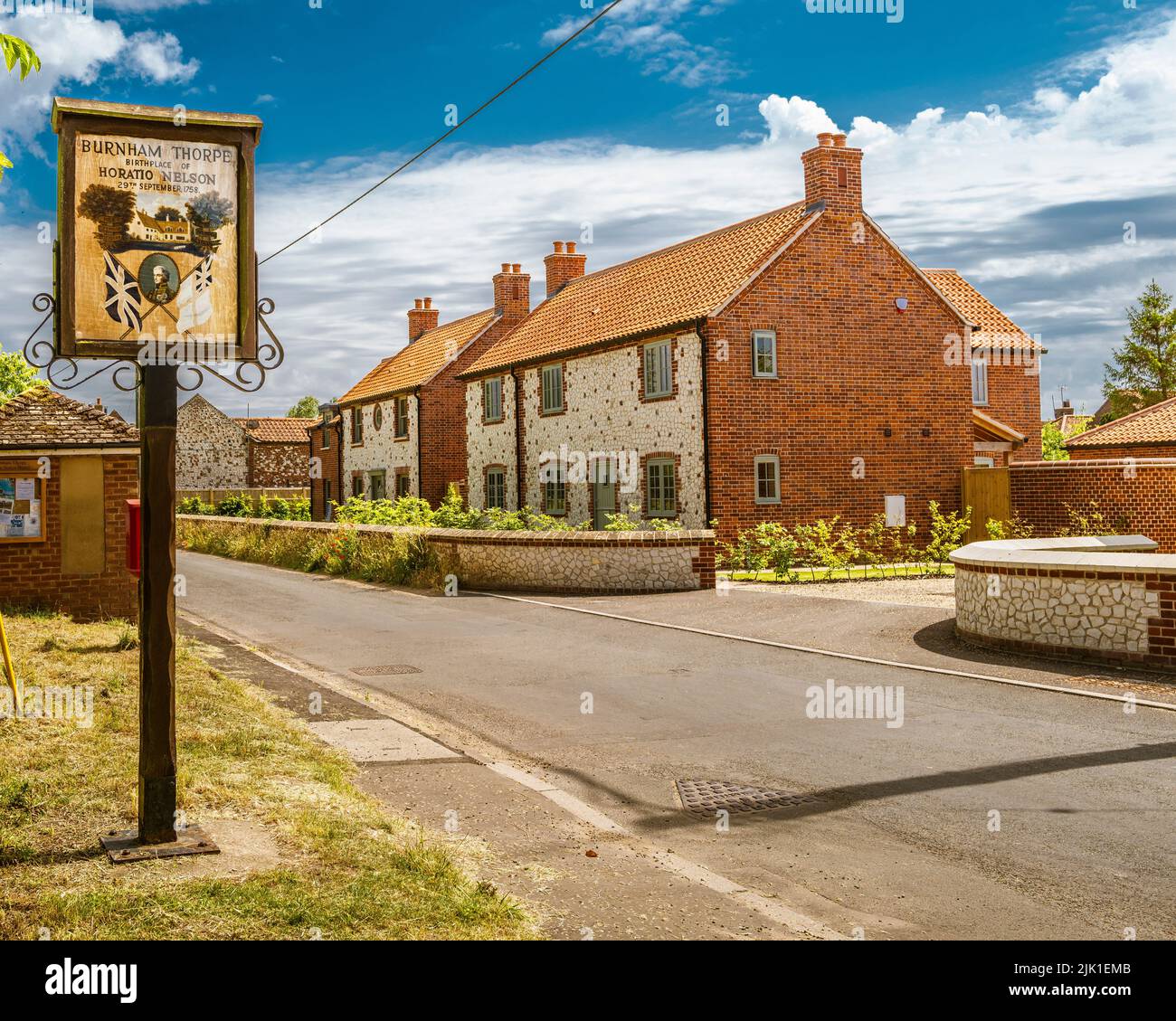 Village sign at Burnham Thorpe in Norfolk which was the birthplace of Admiral Lord Nelson. Stock Photo