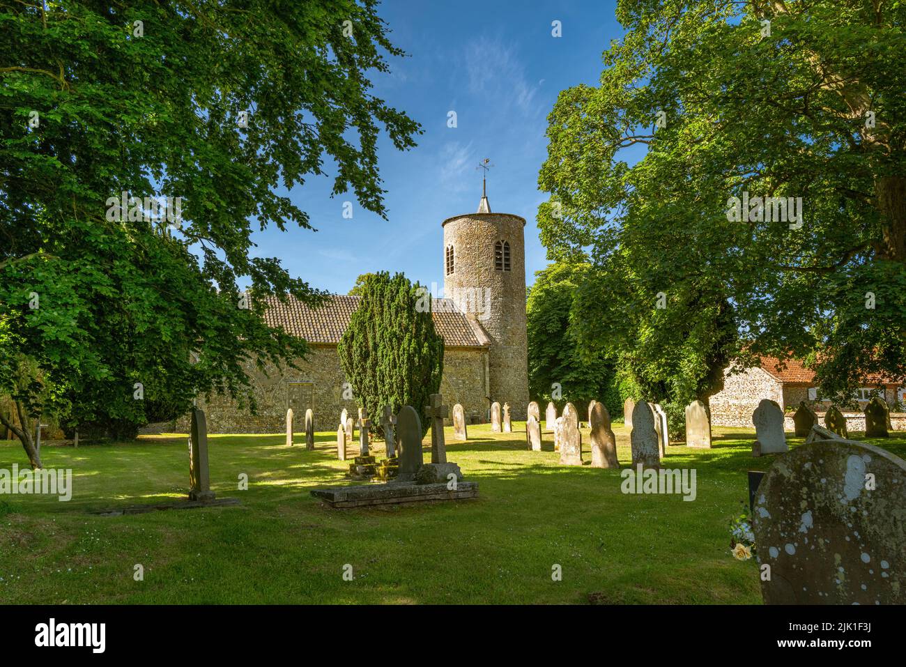 Sydersone church is one of the many Norfolk churches with a round tower. Stock Photo