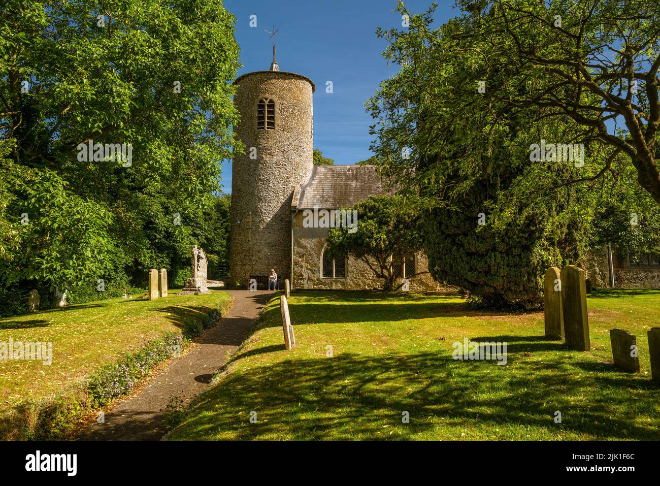 Sydersone church is one of the many Norfolk churches with a round tower. Stock Photo