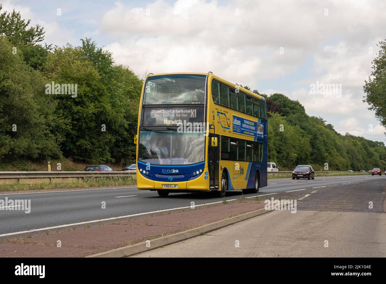 Coastlink double decker bus to Norwich on the A47 bypass Stock Photo