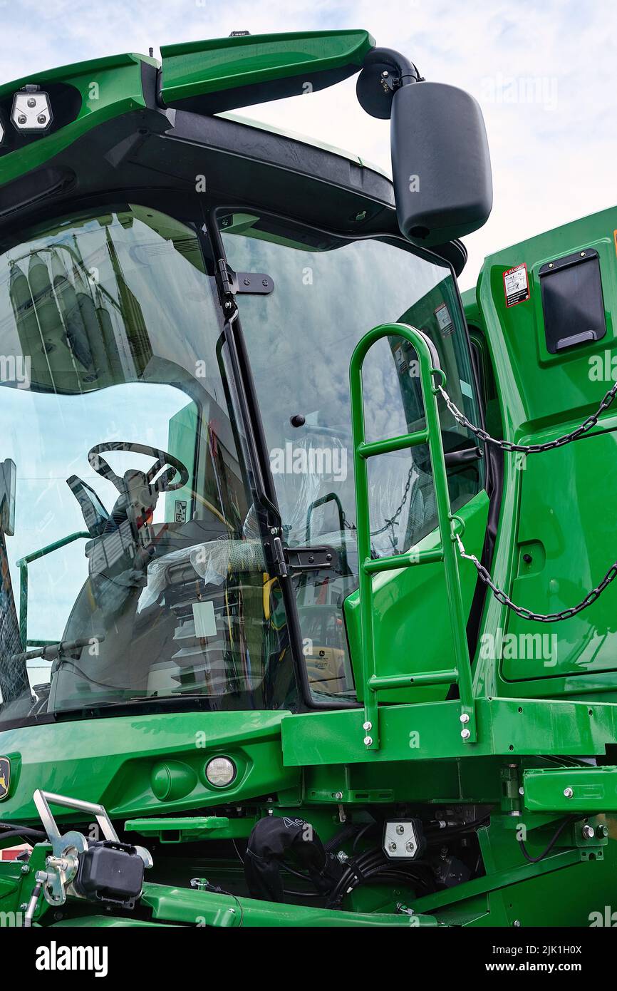 Brand new John Deere combine harvester on display at the Delaware State Fair, Harrington, Delaware USA. Stock Photo