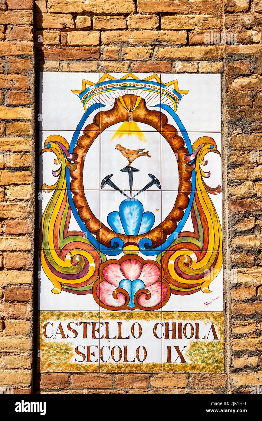 Coat of arms of the Chiola Castle, Loreto Aprutino Stock Photo