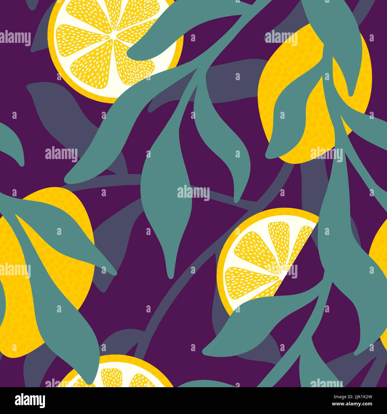 Summer fruit seamless lemon and leaves pattern for wrapping paper and ...